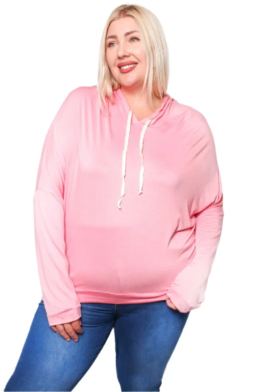 Women's Plus Solid Long Sleeve Lightweight Drawstring Hoodie