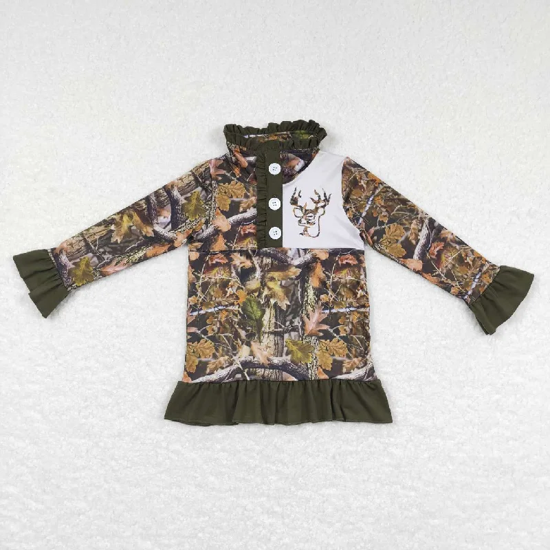 GT0311  girls green deer print polo shirt