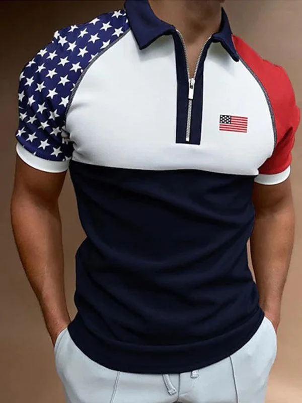 Flag Print Men Polo Shirt