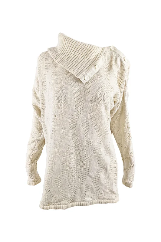 Bernard Perris Vintage Cream Textured Knit Split Polo Neck Jumper, 1980s