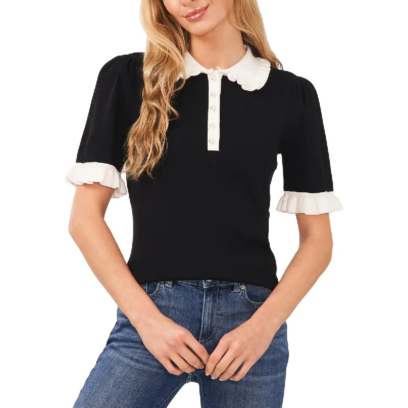 CeCe Womens Contrast Trim Polo Blouse