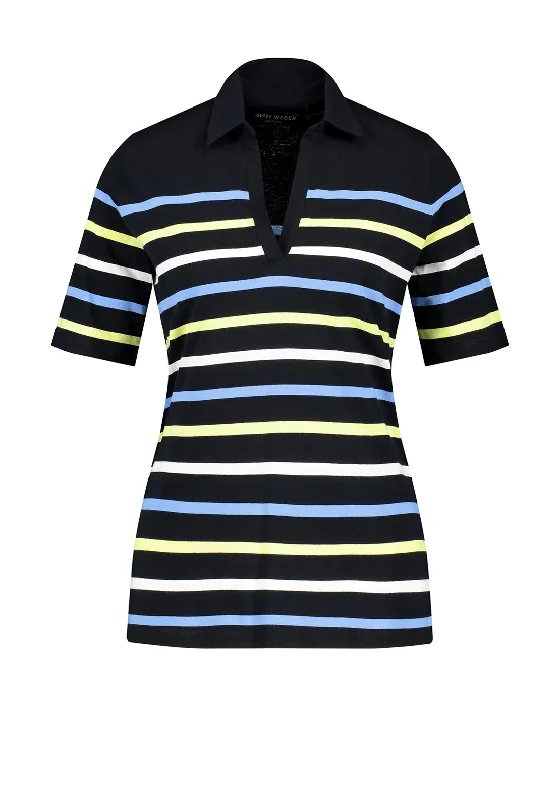 Gerry Weber Striped Polo Shirt, Navy Multi