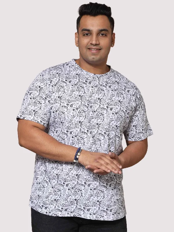 Men Plus Size Black Paisley Digital Printed POLO COLOUR T-Shirt