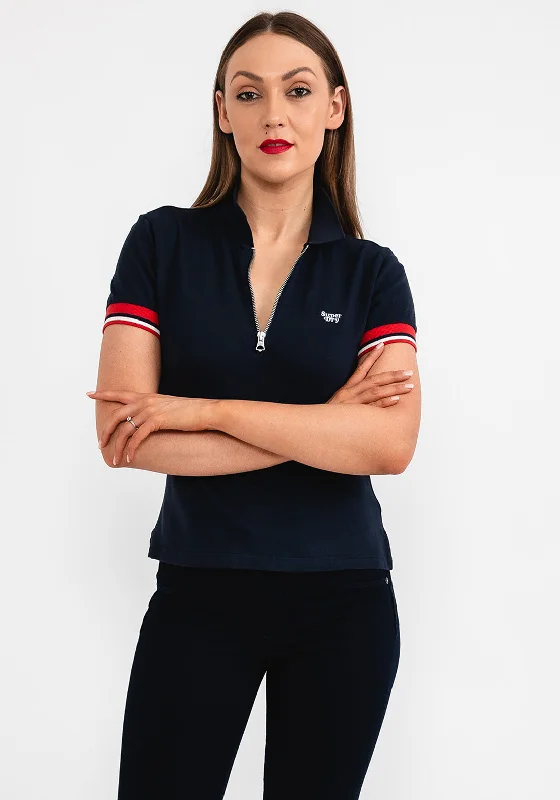 Superdry Womens Zip Polo Shirt, Eclipse Navy