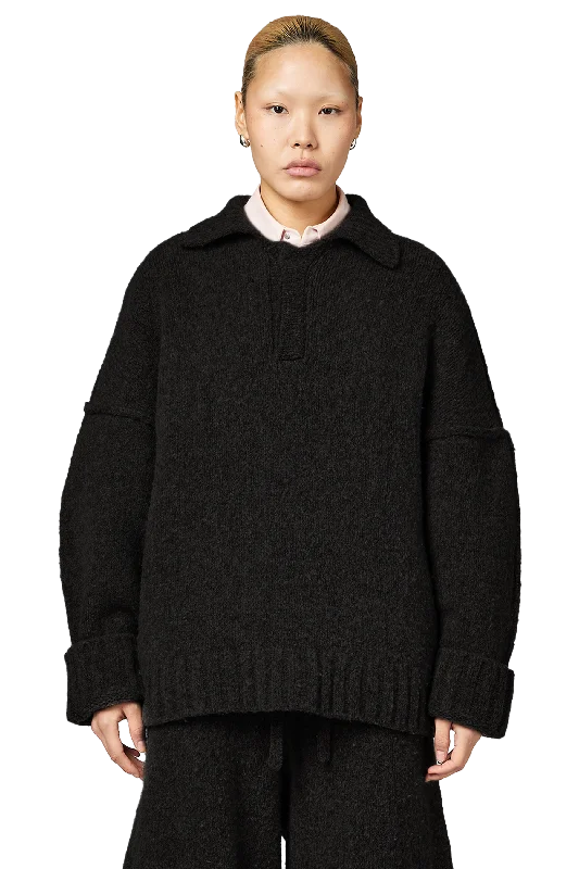 Wool-knit Polo in Night