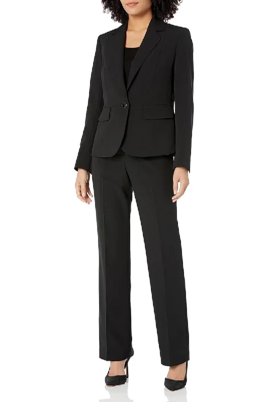 Le Suit Crepe One Button Seamed Jacket & Slim Pant (Plus Size)