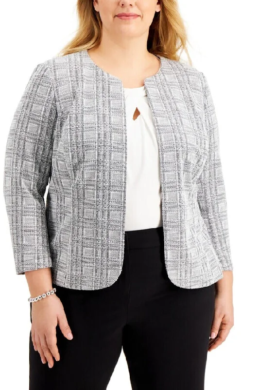 Kasper Plaid Open-Front Jacket ( Plus Size )