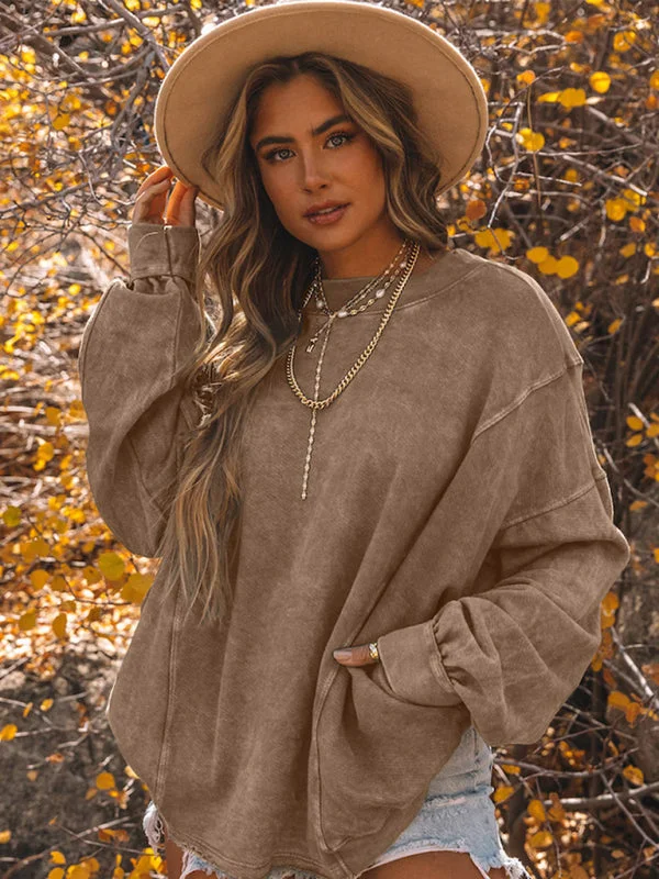 Drop Shoulder Oversized Washed Sweatshirt with Open Back