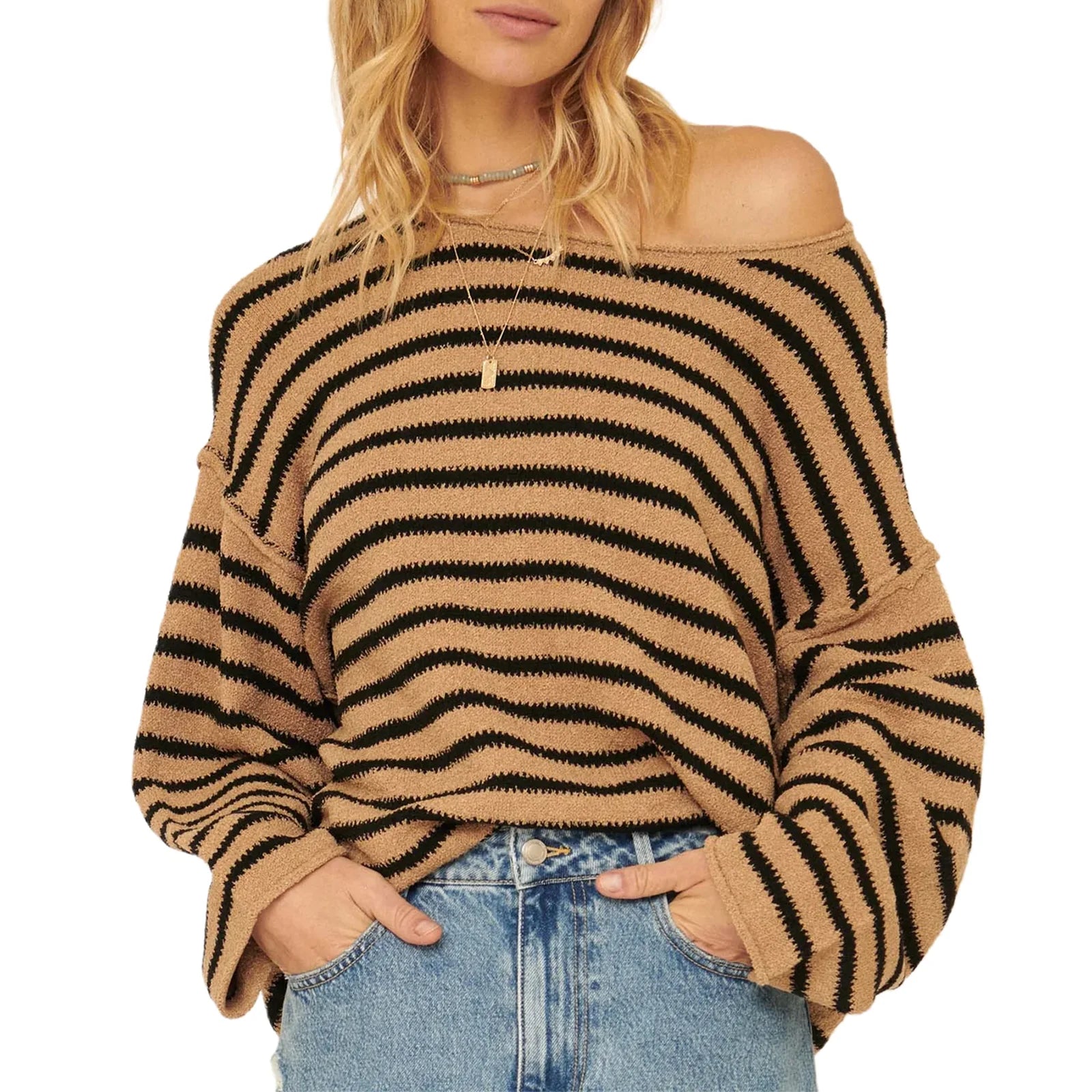 Oversized Striped Drop Shoulder Jumpers Tops