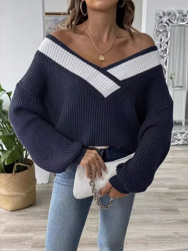 Oversized Wide V-Neck Sweater - Autumn Jumper Layering