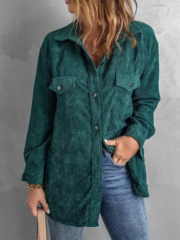 Solid Corduroy Oversized Shirt Jacket