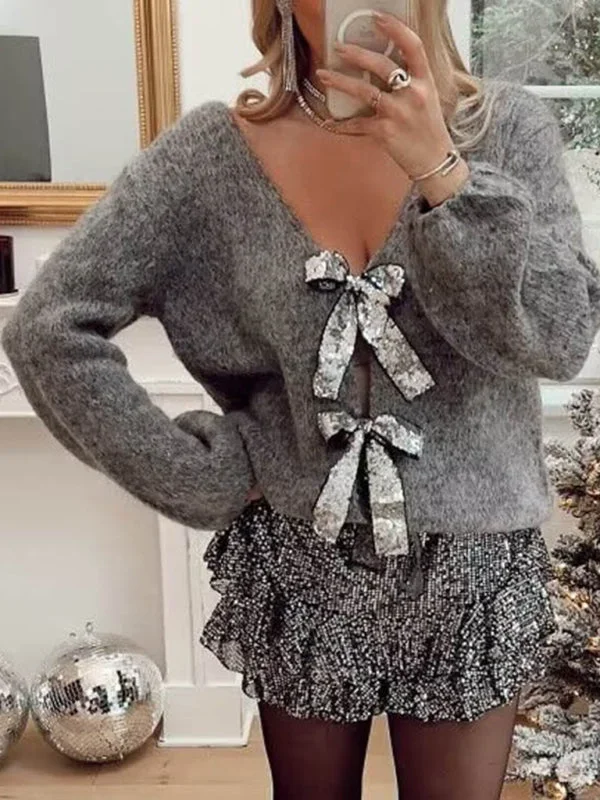 Sparkle Bow Cardigan | Oversized Knit Sweater