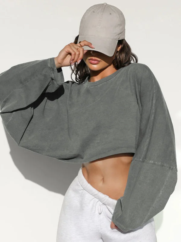 Sport Casual Oversized Crop Sweatshirt