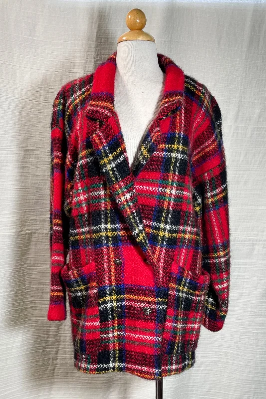 Vintage 80s I B Diffusion Plaid Sweater/Jacket, Oversized Relaxed Fit Wool/Mohair S