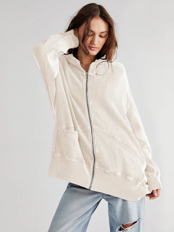 Waffle Zip-up Jacket - Oversized Hoodie